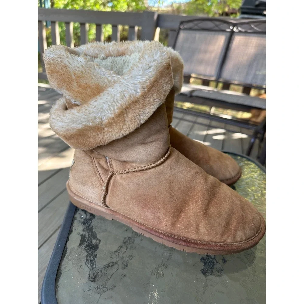 Lamo Suede Boots Tan Suede‎ Leather Faux Fur Woman's 11